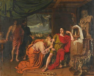 Priamos bittet Achilles um die Rückgabe von Hektors Leiche