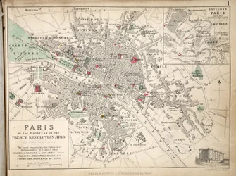 Karte von Paris beim Ausbruch der Französischen Revolution, 1789, veröffentlicht von William Blackwood and Sons, Edinburgh und London, 1848