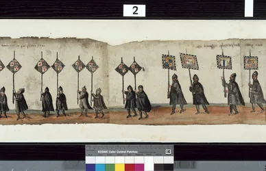 Detail aus dem Huntly-Begräbniszug, soll für die Trauerfeierlichkeiten von George 1., Marquess of Huntly, verwendet worden sein