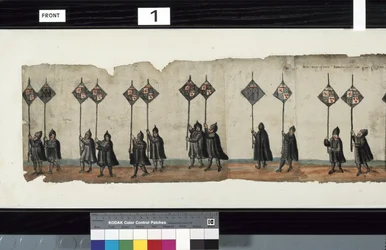 Detail aus dem Huntly-Begräbniszug, gesagt, dass es für die Trauerfeierlichkeiten von George 1., Marquess of Huntly, verwendet wurde