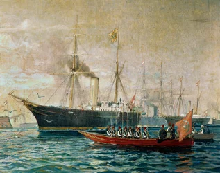 Ankunft von Kaiser Franz Joseph I. an Bord seiner HMS Greif in Port Said zur Eröffnung des Suezkanals