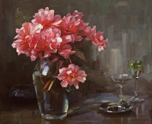 A. Köster, Blumen in Glasvase