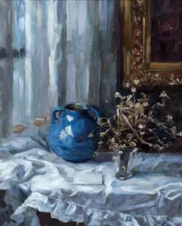 Stillleben mit blauer Vase, Gemälde von A. Koester