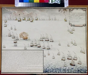 Die Seeschlacht von Tendra im Schwarzen Meer am 8. und 9. September 1790. Episode aus dem Russisch-Türkischen Krieg (1787-1792). Werk von Alexander Nikolaevich Depaldo (1876-1939). Russische Kunst