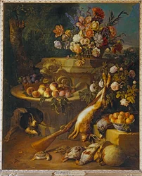 Totes Wild, Früchte, Blumen und ein Hund