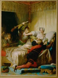 Szene des Massakers an St. Bartholomäus im Schlafzimmer der Königin von Navarra