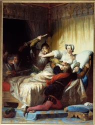 Religionskrieg: „Szene des Massakers von Saint Barthelemy am 24.08.1572“ Gemälde von Evariste Fragonard (1780-1850) 1836