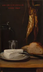 Stillleben mit Hering, Brot und Käse