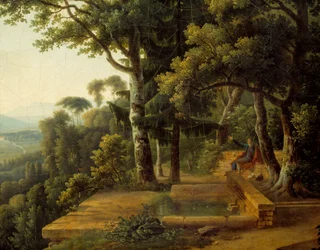 Der Philosoph Jean Jacques Rousseau meditiert im Jahr 1770 im Parc de la Rochecordon bei Lyon (Detail)