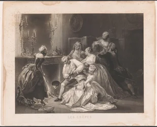 Elegante Gesellschaft backt Pfannkuchen (Les crêpes)