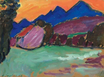 Roter Abend - Blaue Berge