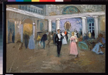 Ein Ball im Haus der Larins - Illustration für den Roman "Eugen Onegin" von Alexander Puschkin