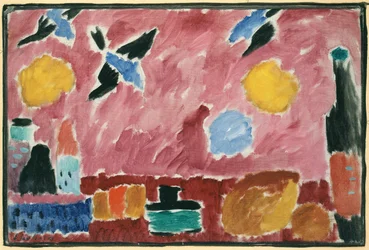 Mit rot gemustertem Tapetenmuster, 1915