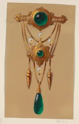 Entwurf für eine Gold- und Cabochon-Edelstein-Brosche