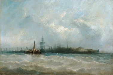 New York vom Hafen aus mit der Battery und Castle Garden, 1858.