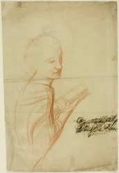 Frau mit Buch (recto); Skizzen einer männlichen Figur (verso)