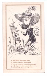 Viktorianische Grußkarte eines ästhetischen Künstlers, der ein Bild malt, ca. 1881