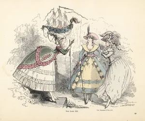 Frau mit einem Schlachtschiff in ihrer Pouf-Frisur, Ära von König Ludwig XIV