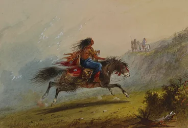 Ein Indianermädchen (Sioux) zu Pferde