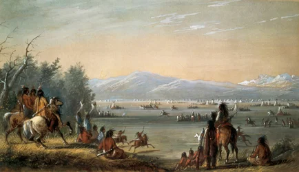 Ein indisches Dorf. Werk von Alfred Jacob Miller