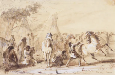 Abend, Pferde anbinden, ca. 1837