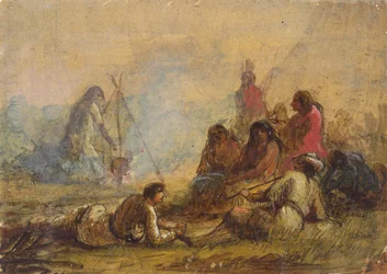 Gruppe von Fallenstellern und Indianern, ca. 1837