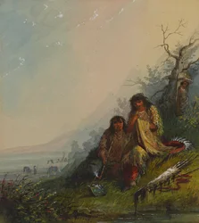 Indianerin bei der Anfertigung des Kriegsgewands