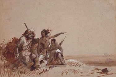Kansas-Indianer berichtet einem Trapper durch Zeichen von der Wanderung der Büffel, c.1837