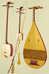Ein Shamisen, ein Kokyu und ein Biwa, Japanisch, aus 