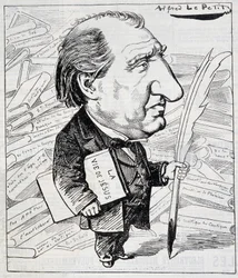 Karikatur von Ernest Renan mit „Das Leben Jesu“ unter dem Arm - in „Le Charivari“ vom 11.07.1883.