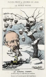 Le Perce-Neige: Karikatur über General Antoine Alfred Eugène Chanzy (1823 - 1883) - Ill. vom 15/01/1871 in „Blumen, Früchte und Gemüse des Tages“