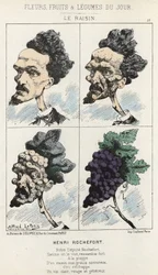 Die Traube: Karikatur über Henri Rochefort - ill. vom 09/02/1871 in „Blumen, Früchte und Gemüse des Tages“