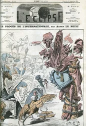 Der Internationale Prozess durch den Londoner Generalrat nach der Verhaftung von Mitgliedern der Internationalen Arbeiterassoziation. Titelbild in 