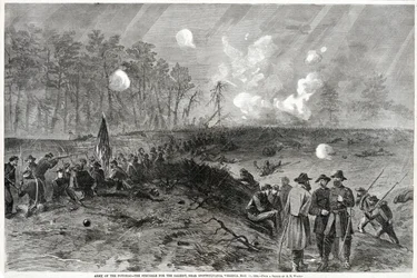 Armee des Potomac - Der Kampf um den Vorsprung, nahe Spottsylvania, Virginia. 12. Mai 1864, aus Harpers Weekly