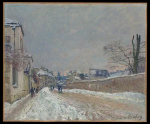Rue Eugène Moussoir in Moret: Winter