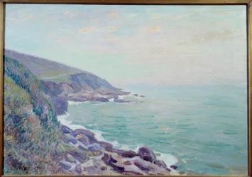 Ansicht der Küsten von Wales im Nebel