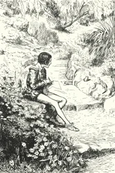 Der französische Töpfer Bernard Palissy beobachtet als Junge Eidechsen im Garten