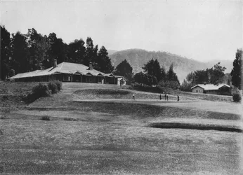 18. Loch und Clubhaus, Golfplatz, Nuwara Eliya, Höhe 6.200 Fuß, ca. 1890, 1910