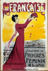 Plakat von „La française“, Zeitschrift für Frauenfortschritt. Aufruf zur Abonnierung