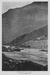 Ein Boot einen Stromschnellen hinaufstaken