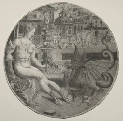 Nackte Frau und ein Drache