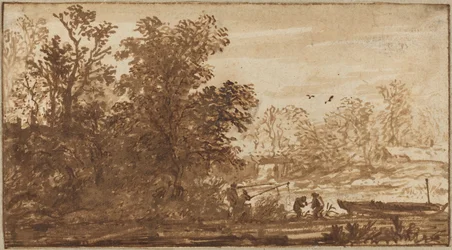 Fischer in einer Flusslandschaft