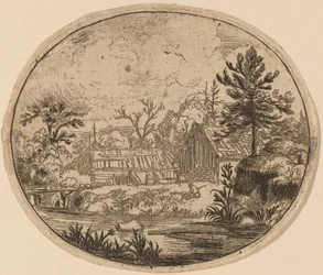 Hamlet am Ufer eines Flusses, wahrscheinlich ca. 1645-1656