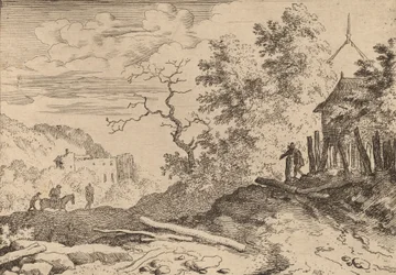Hütte mit den Überresten einer Hecke