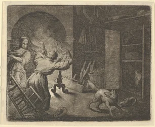 Renard entkommt mit einem Huhn, das er vom Tisch eines Geistlichen gestohlen hat, 1650-75