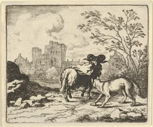 Renard schickt den Widder mit einem Paket, das den Kopf des Kaninchens enthält, zum Löwen zurück, 1650-75