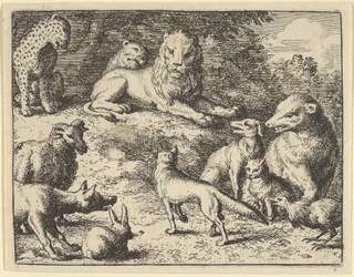 Renard wird von den Tieren vor dem Löwen angeklagt, 1650-75