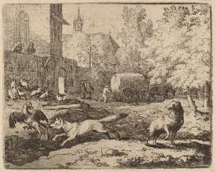 Reineke versucht, einen Hahn zu stehlen, wahrscheinlich um 1645-1656
