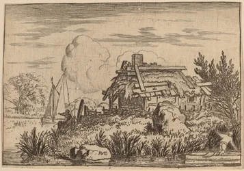 Verfallenes Häuschen, umgeben von Wasser, wahrscheinlich ca. 1645-1656