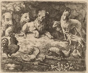 Der Hahn greift Reynard an, wahrscheinlich um 1645-1656